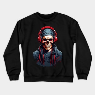 Cool Skeleton-Skull Headphones Crewneck Sweatshirt